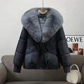 Women's beige coat with removable fur collar, Korean style, thick polyester, with pockets