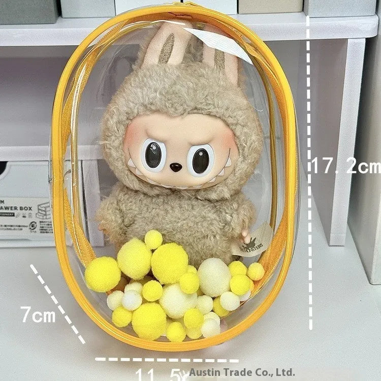 Transparent PVC cube storage bag with colourful balls on a keychain, shown in avocado green colour.