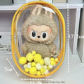 Transparent PVC cube storage bag with colourful balls on a keychain, shown in avocado green colour.