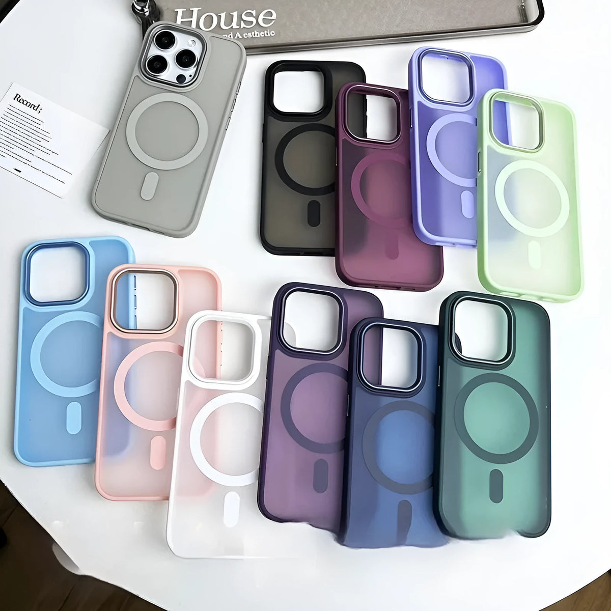 Large hole frosted magnetic iPhone case in black, PC TPU cover for iPhone 11 to 15 Pro Max