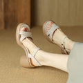 Women's open toe platform sandals in apricot with round toe holder and 2cm rubber sole.