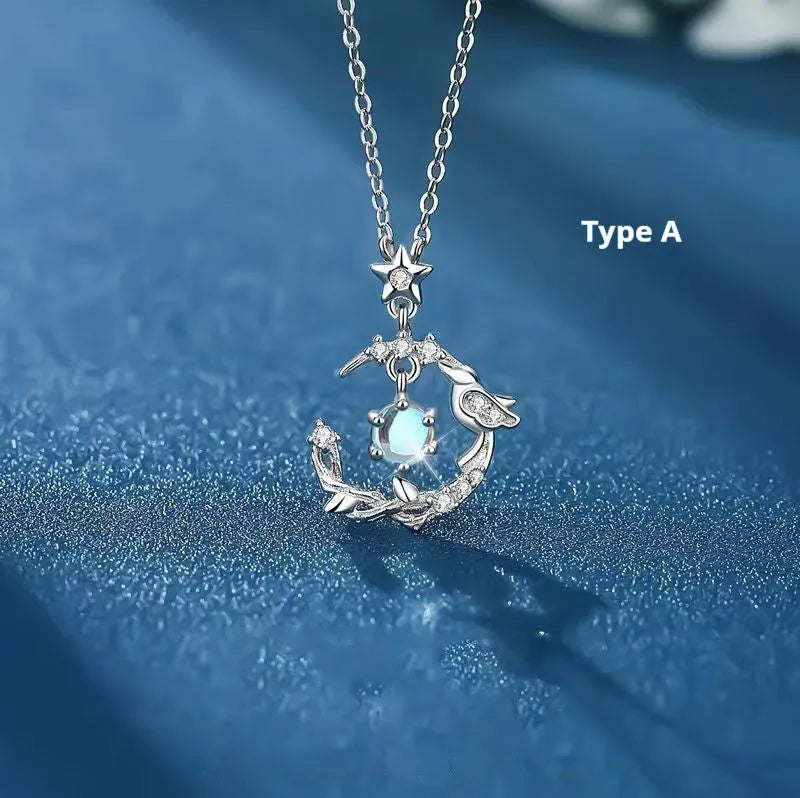 Women's creative tree and bird pendant necklace in alloy with adjustable 41-50cm length