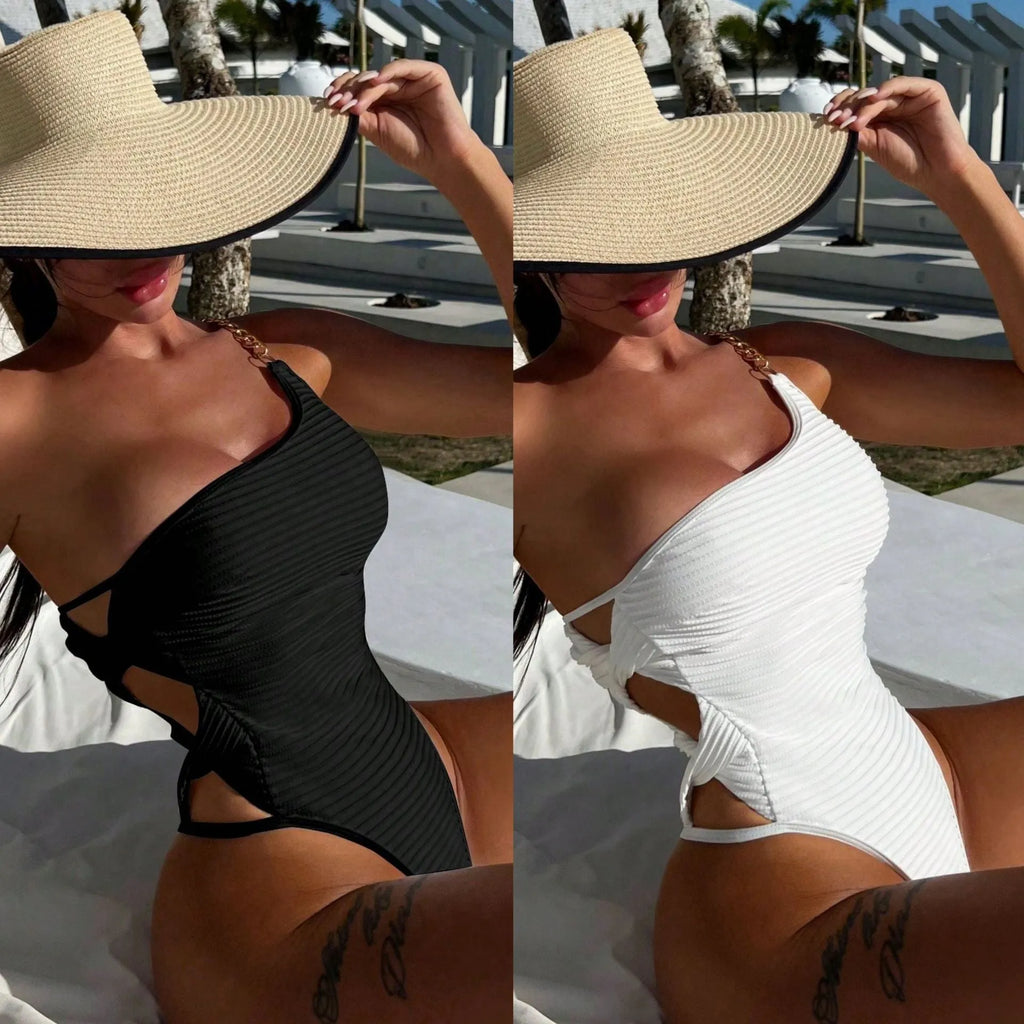 Women's solid colour one-piece swimsuit in polyester fabric
