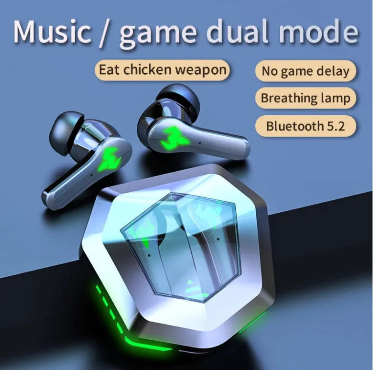Black N35 wireless in-ear gaming Bluetooth headset shown with earbuds.