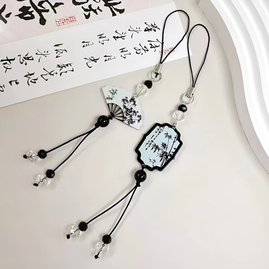 Guofeng Chinese style botanical plants and flowers bead keychain with baked varnish finish