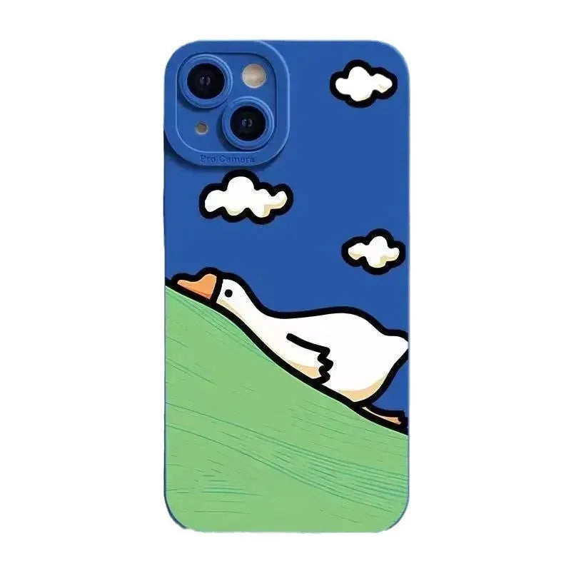 Cartoon duck design silicone iPhone case in black, white, or blue colour