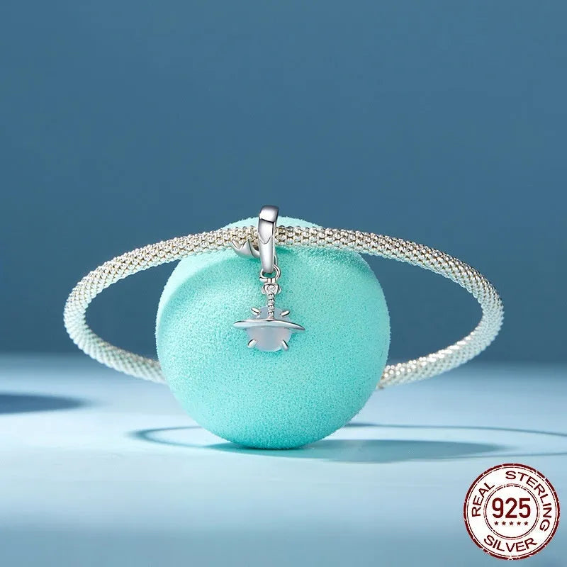 S925 silver planet-shaped spacer bead pendant with electroplated finish colour SCC3027 for DIY bracelet stringing