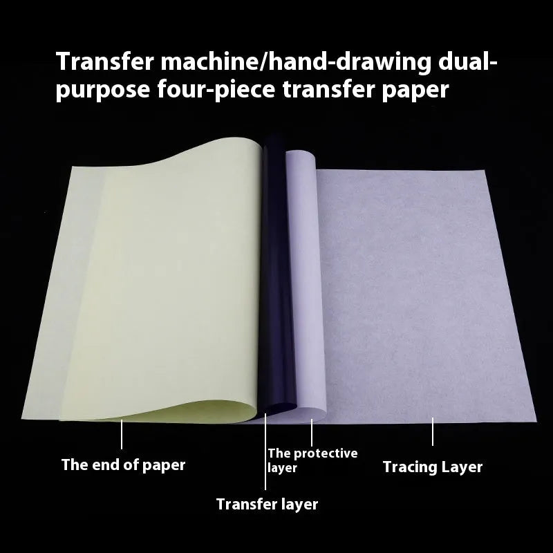 A4 tattoo transfer paper sheets with clear guide lines and a tube of transfer paste gel.