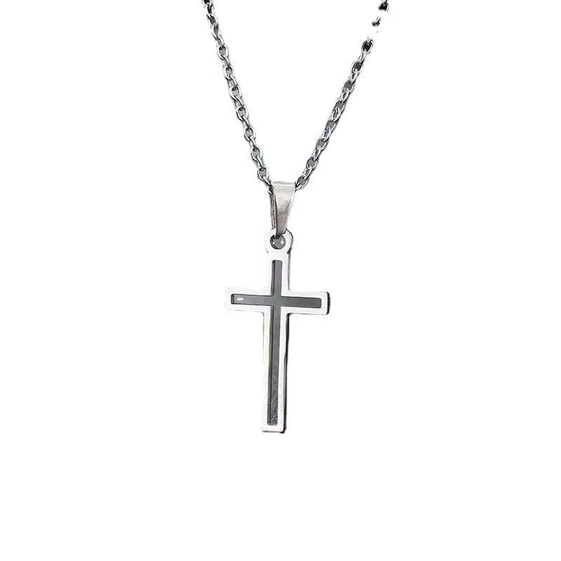 Hip hop style titanium steel cross necklace with electroplated gold finish on stainless steel chain