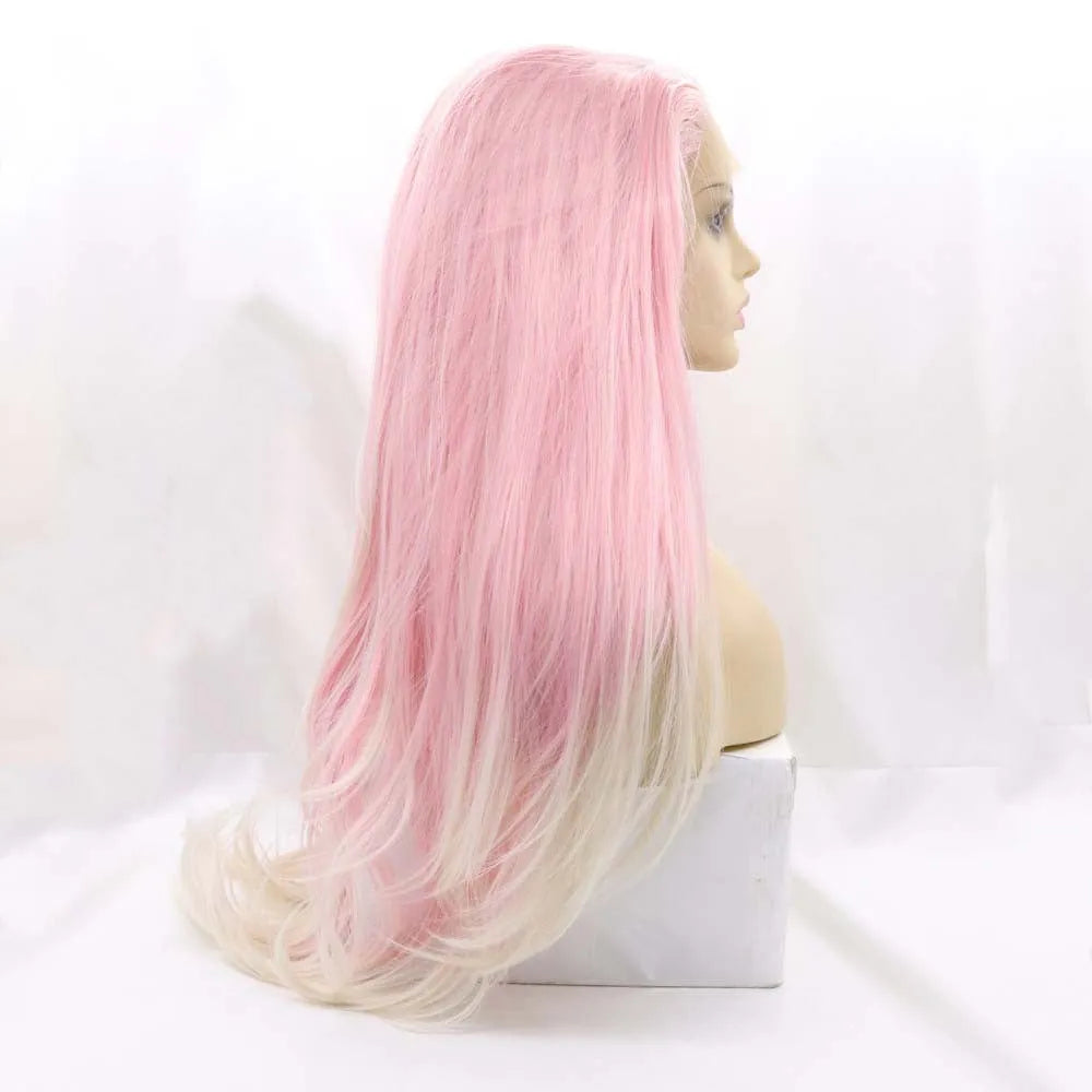 Pink gradient curly synthetic wig with big waves and fluffy volume