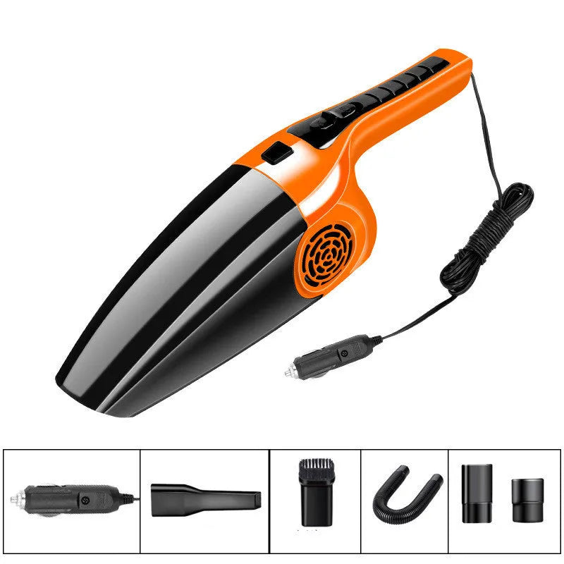 PoHigh Power Hypa black and orange 12V portable car vacuum cleaner with cord.