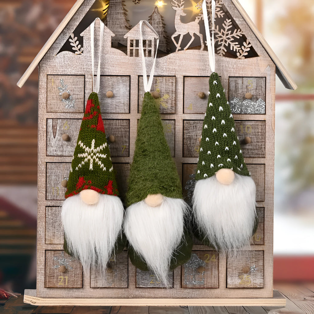 Christmas knitted small pendant decoration in red non-woven fabric with loop for hanging on tree