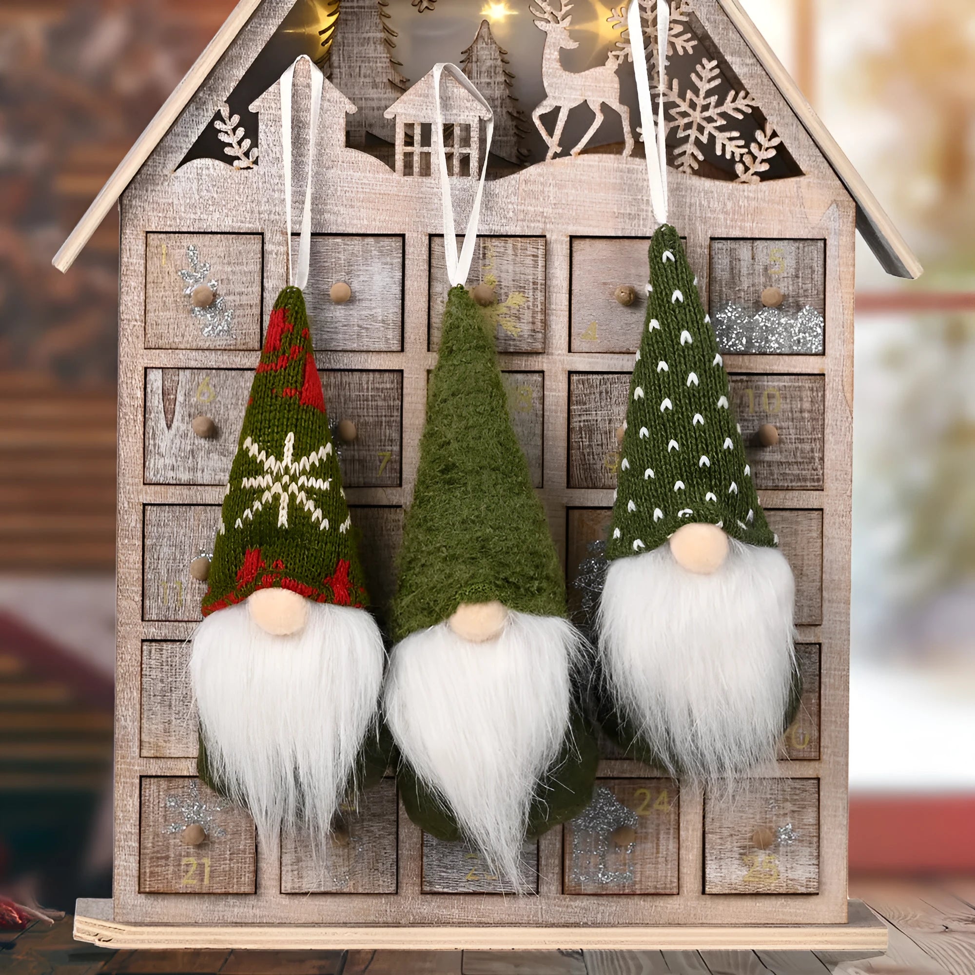 Christmas knitted small pendant decoration in red non-woven fabric with loop for hanging on tree