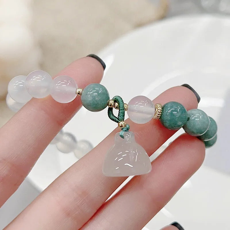 Women's retro Chinese style agate lotus seedpod bracelet in Burma jade colour