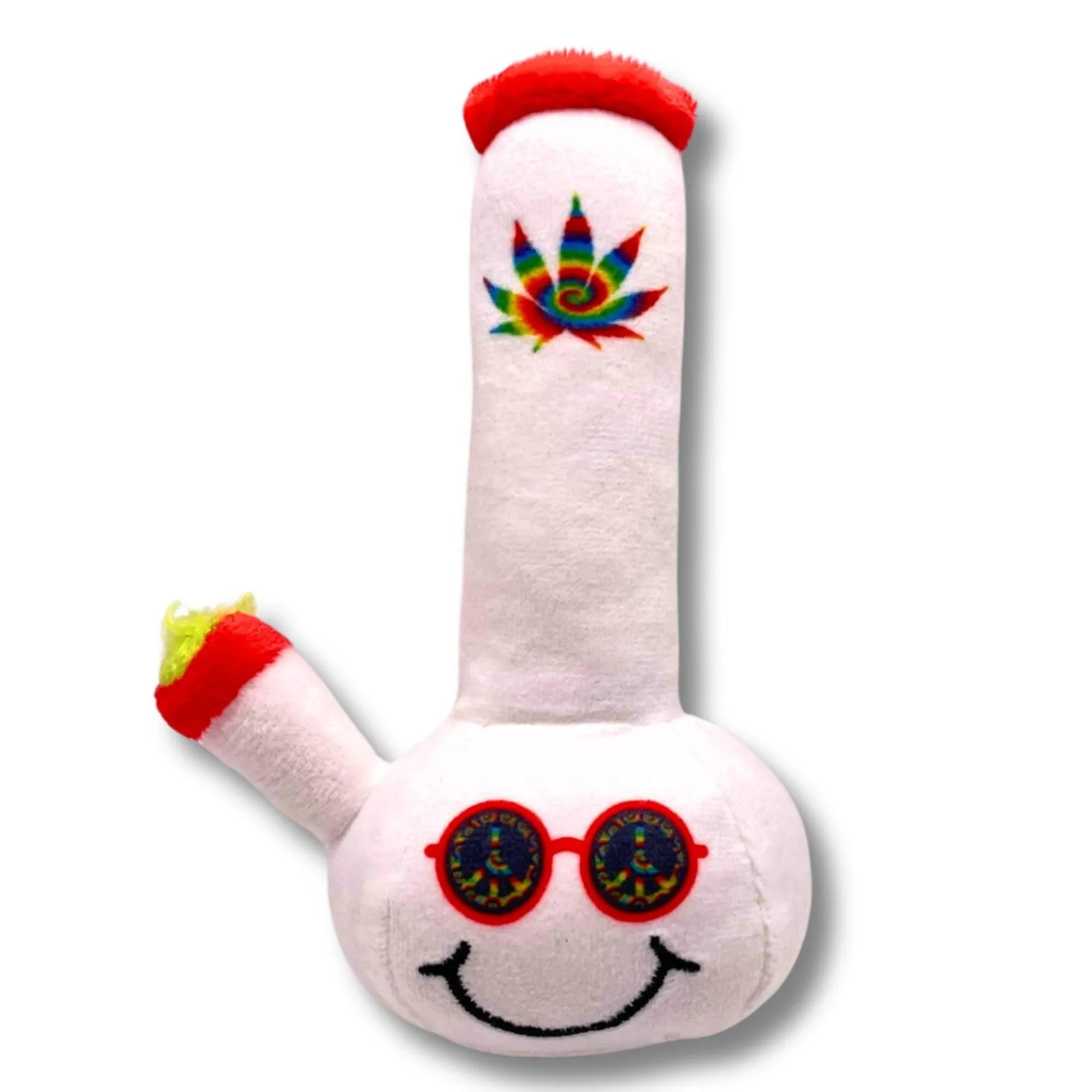 24cm plush kettle dog toy with colourful picture patterns and squeaky sound mechanism