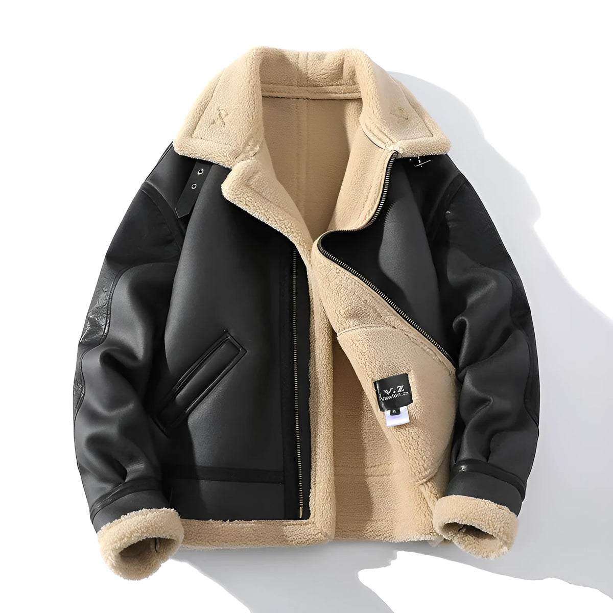 Black men's winter fleece-lined PU leather coat, short retro style, sizes M to 5XL