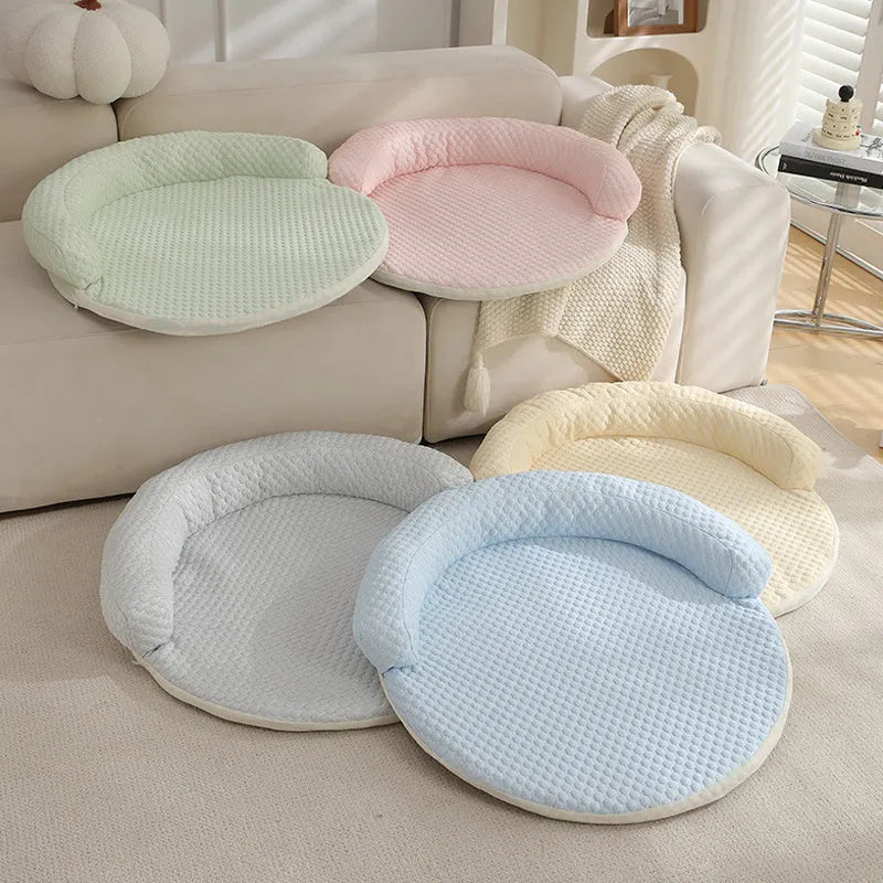 Cooling dog bed in cotton, size L 70cm, colour Blue, laid flat on floor