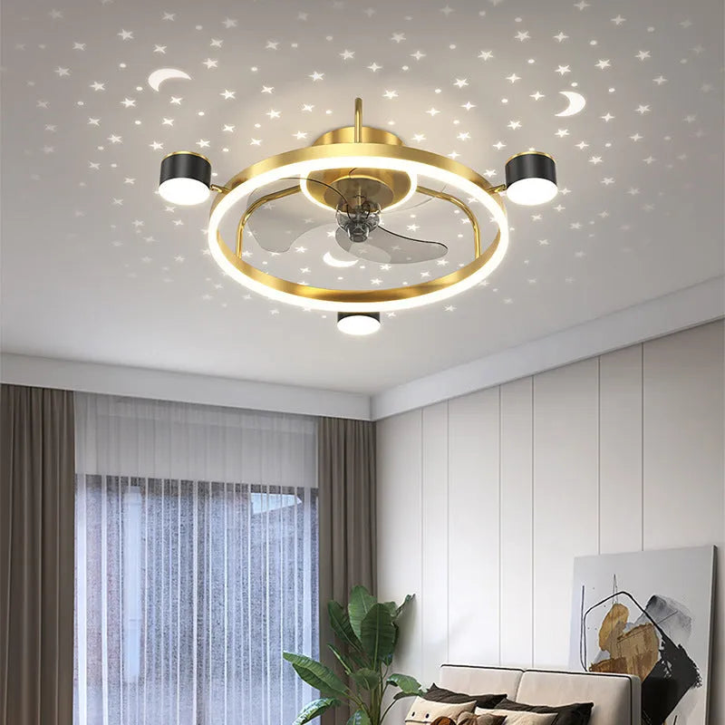 Intelligent silent ceiling fan lamp with PVC blades and remote control in black finish