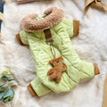 Light green cotton dog top with toy bear pendant on extra thick band, casual style