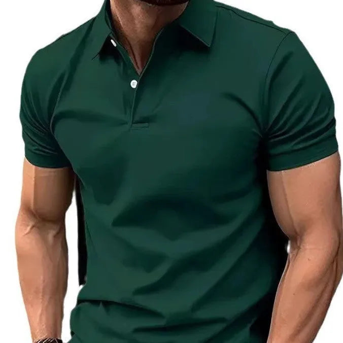 Men's slim fit short sleeve casual shirt in a solid colour on a hanger