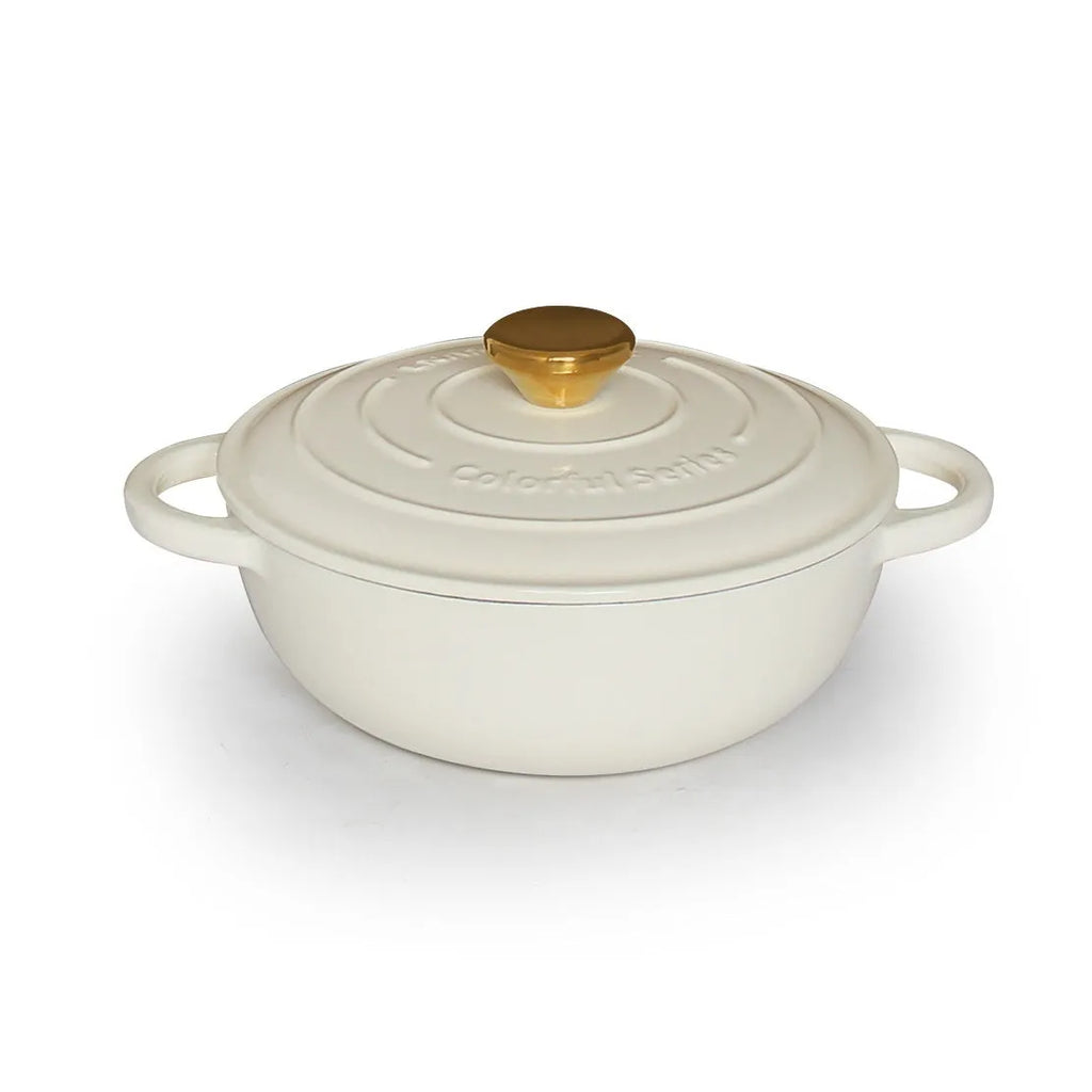 Cream white cast iron soup stew pot with lid, 24cm, uncoated interior, enamel finish