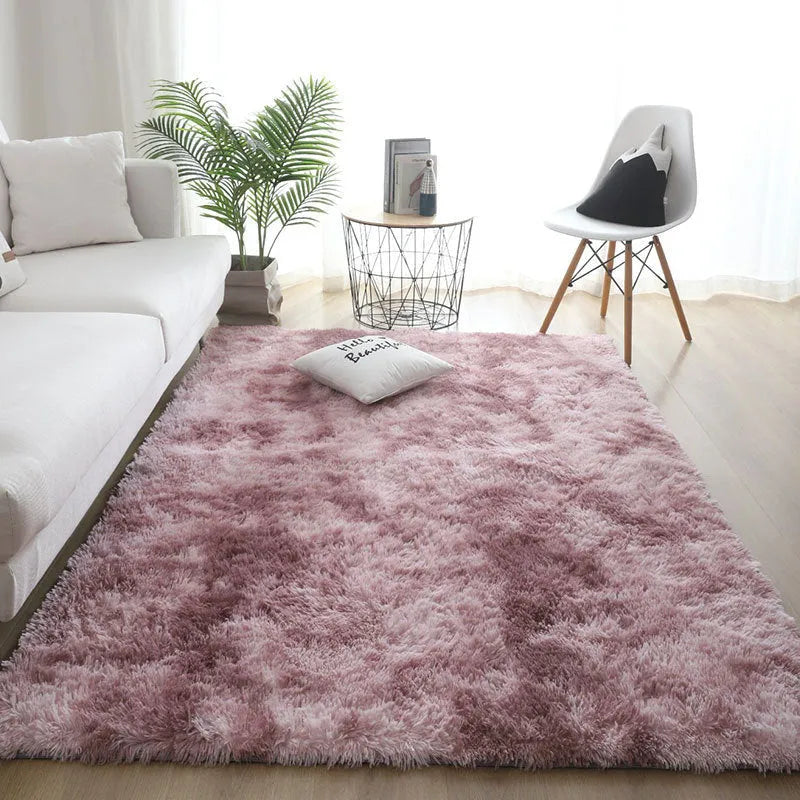 Silk hair tie-dyed plush carpet in tie dye beige colour, available in multiple sizes for living room and bedroom floor