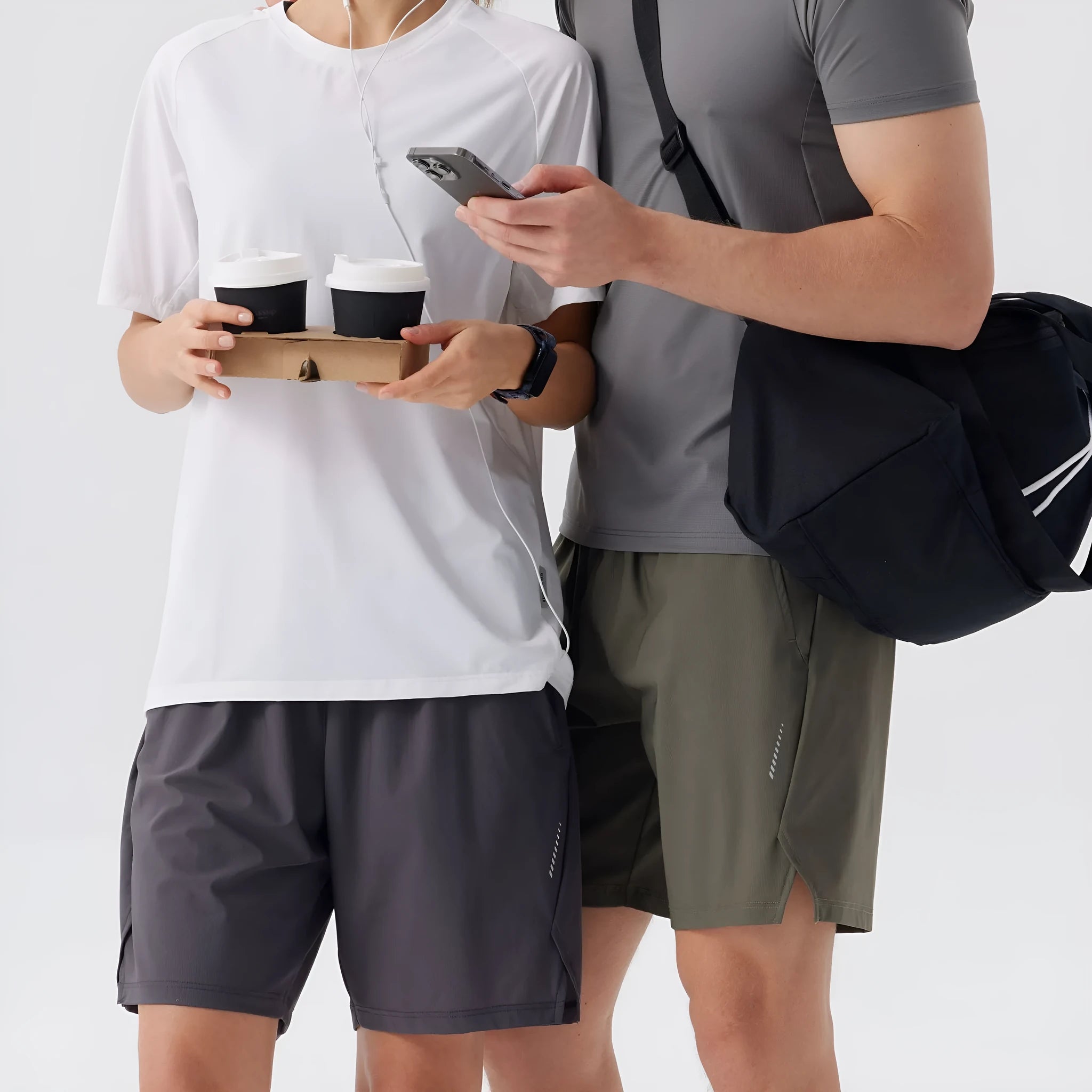 Men's ice silk sports shorts in breathable nylon fabric showing mid waist design