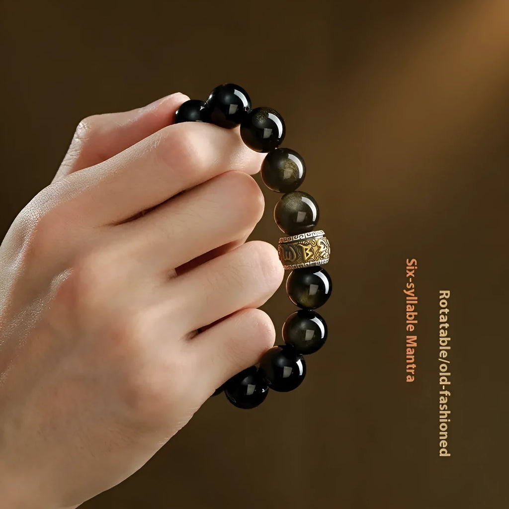 Carved cinnabar beads bracelet with gold zodiac charm in gift box