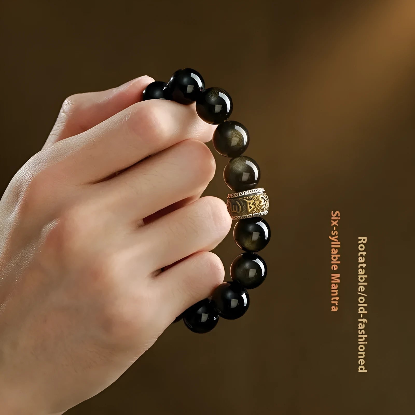 Carved cinnabar beads bracelet with gold zodiac charm in gift box