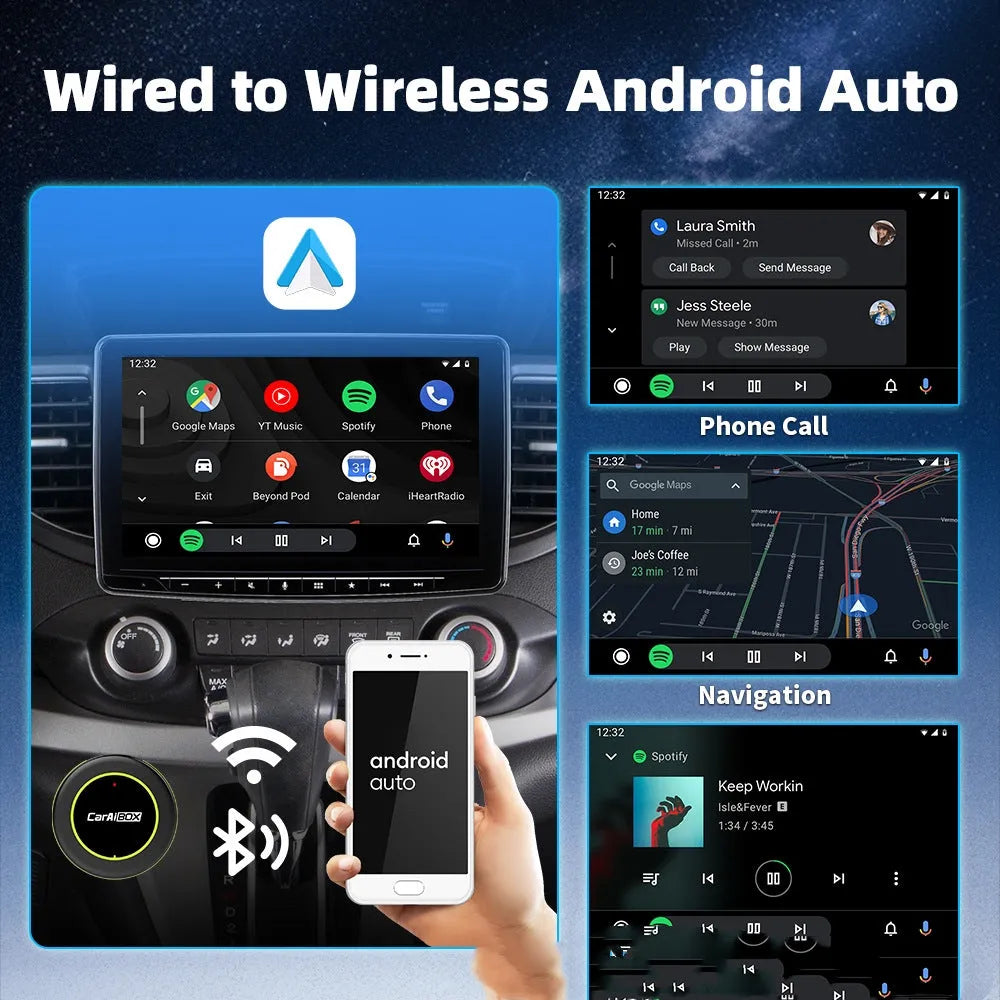 C6 black vehicle-mounted wireless adapter switching box with Type-C and USB interfaces, no screen, single or two-in-one style