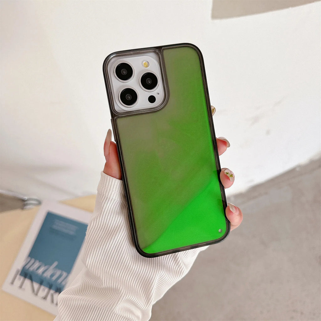 Luminous quicksand magnetic suction phone case for iPhone 14 Pro Max in transparent colour with glow-in-the-dark effect