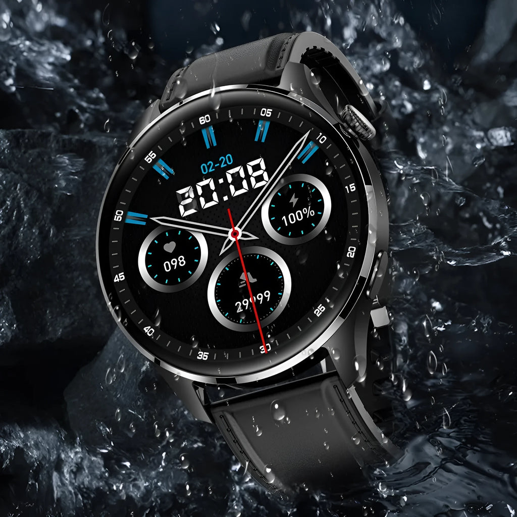 Black smartwatch with round colour screen and silicone strap on a wrist
