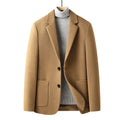 Men's solid colour short wool woolen suit jacket in slim fit, available in black, grey, camel, and houndstooth, sized M to 4XL