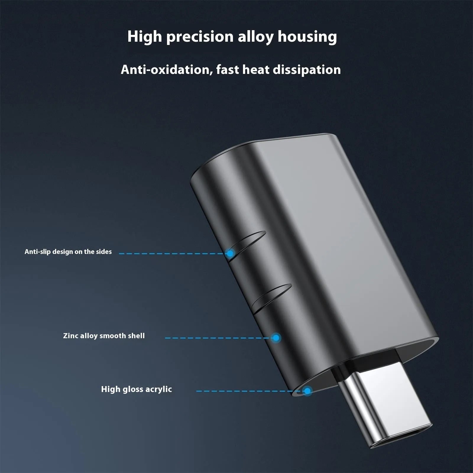 USB C male to USB A female converter adapter with metallic zinc alloy shell in various colour options.