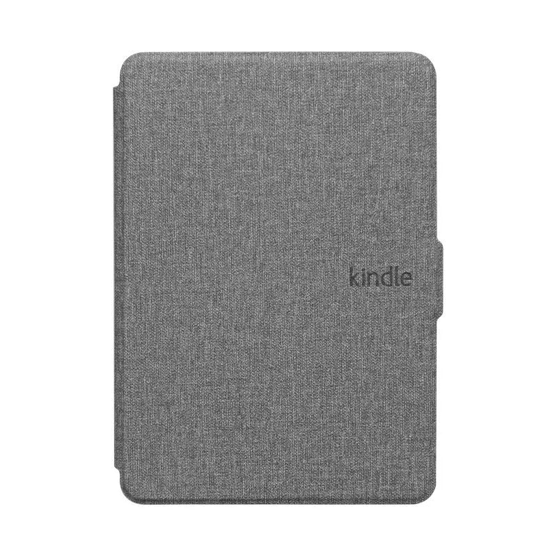 Linen texture Kindle Paperwhite hard case with magnetic closure shown in purple colour.