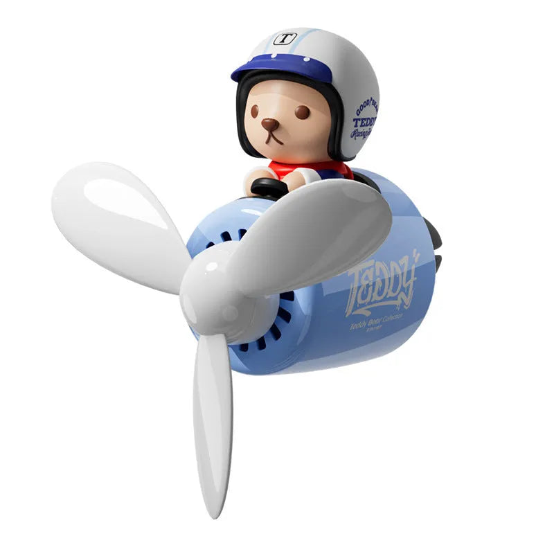 Blue teddy bear shaped car air freshener ornament with plastic construction