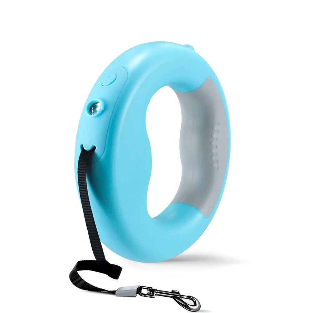 Luminous automatic telescopic dog rope with USB charging in donut style, black colour