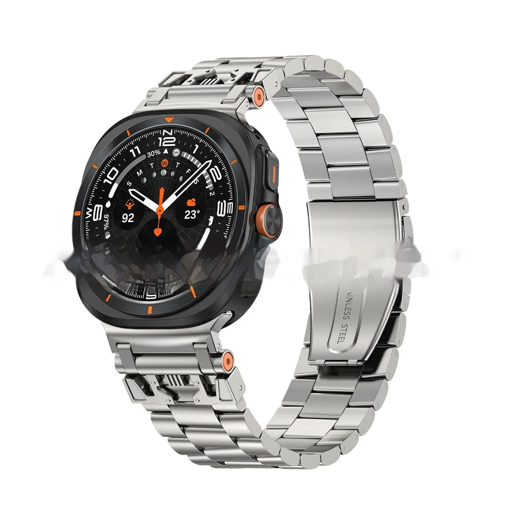 Three steel band armor metal watch strap for Samsung in black finish