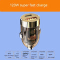 Mini car charger with transparent head, USB and Type-C ports, 36 x 20 x 20 mm, for 12V 24V cigarette lighter socket
