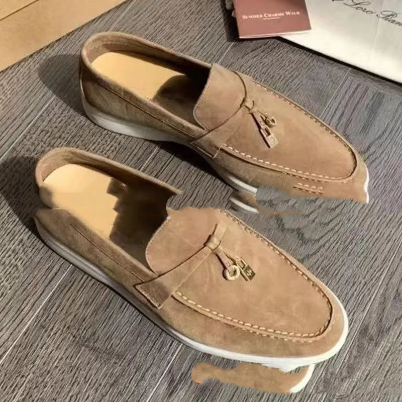 Slip-on casual loafers with round steel toe cap and high-top artificial PU upper