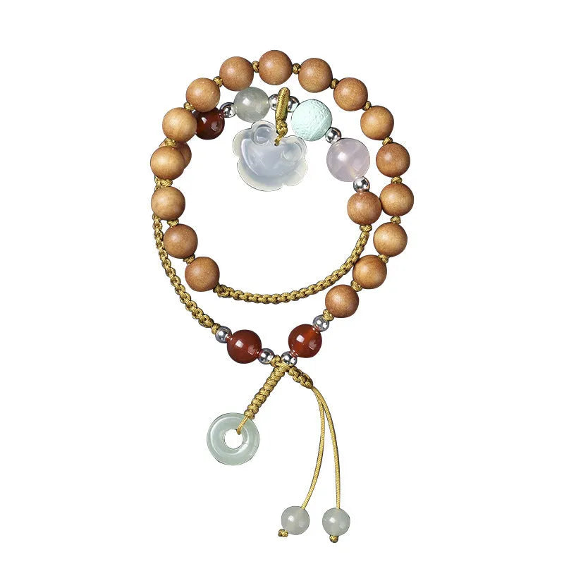 Women's double ring ebony wood bracelet with ruyi elements and sandalwood fragrance