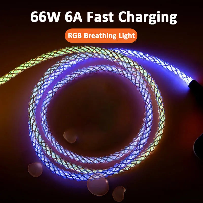 Colourful gradient 3-in-1 USB charging cable with Lightning, Micro USB, and TYPE-C connectors