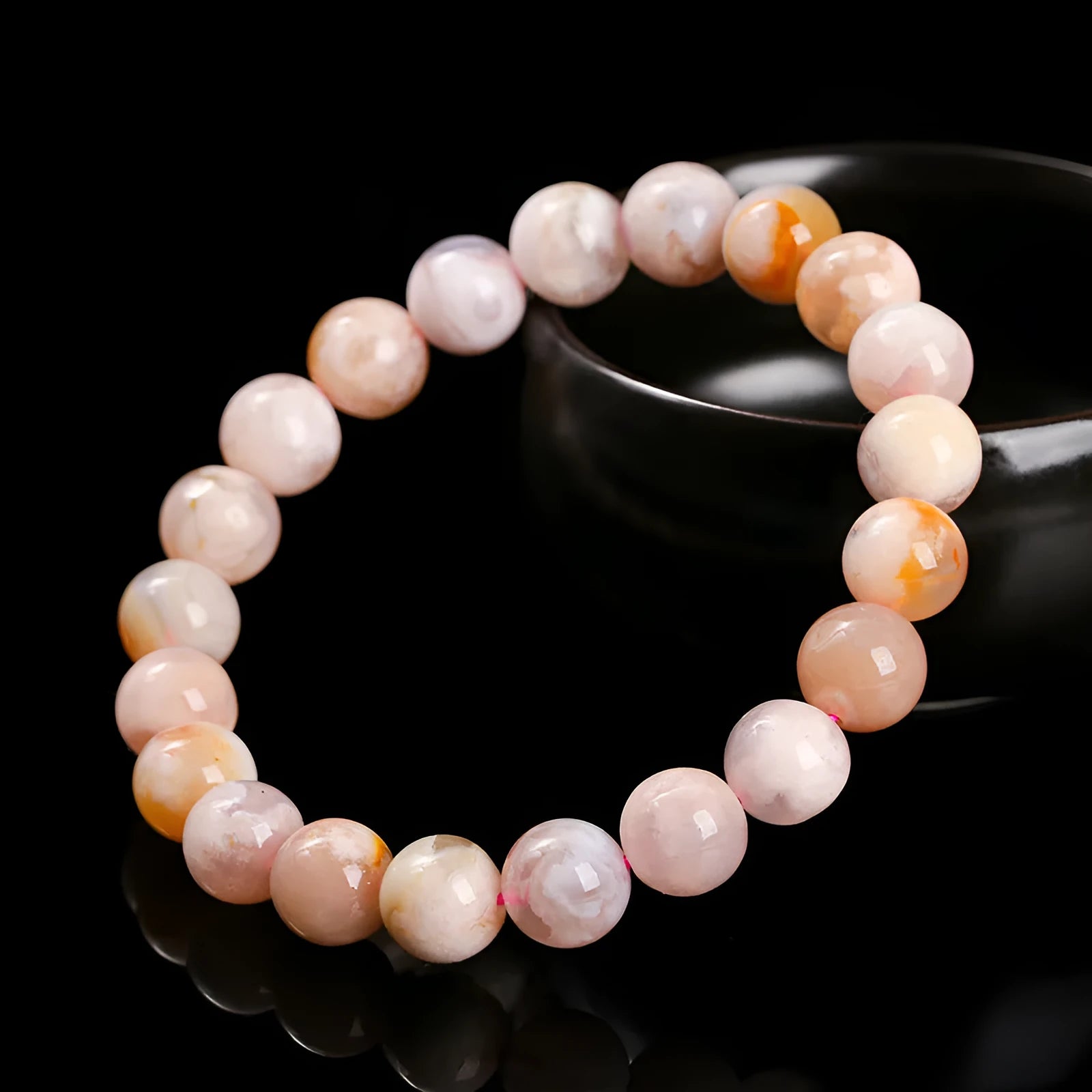 Natural cherry agate bracelet with geometric design and round elements in sweet style for women