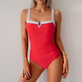 Women's nylon one-piece swimsuit in black and white colourway, sleeveless design