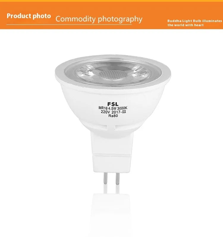 MR16 GU5.3 LED cup spotlight, 50mm diameter, 5W, 220V or 12V, available in 6500K, 4000K and 3000K