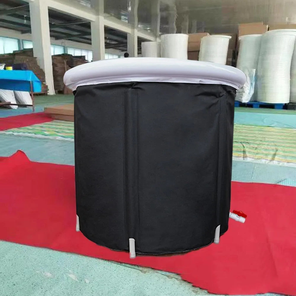 Black PVC inflatable ice bath tub with weather lid and accessories