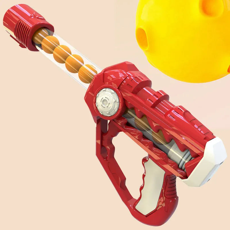 Children's toy soft bullet gun in red with foam balls for manual continuous shooting