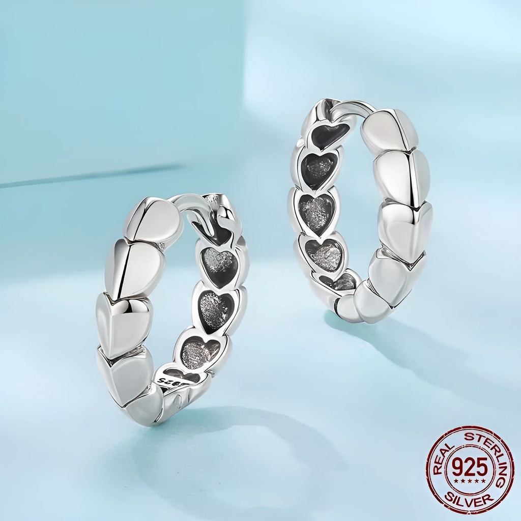 S925 sterling silver loving heart splicing ear clip for women – polished clip-on earrings