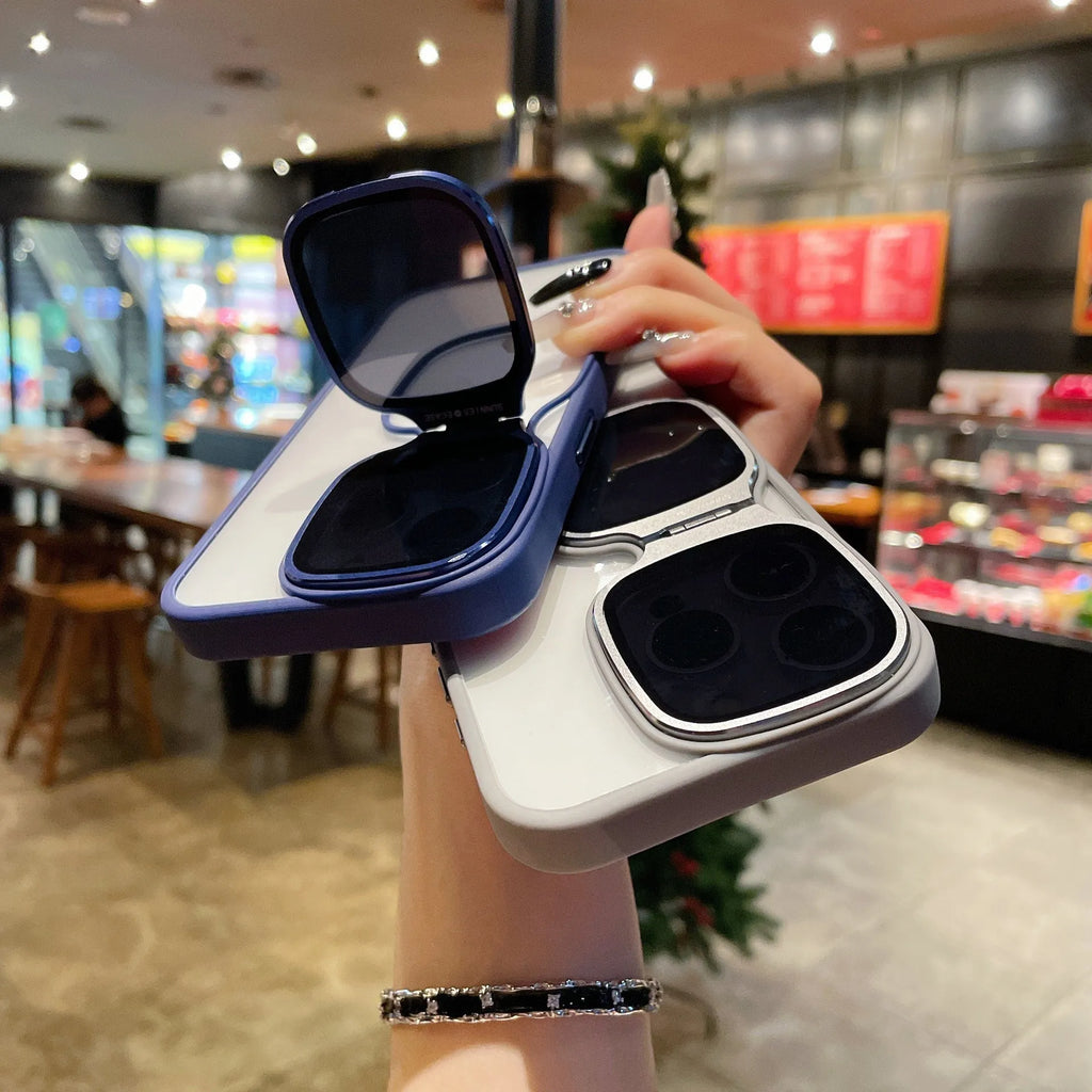 High-permeability acrylic phone case with magnetic bracket stand for iPhone 15 Pro in black