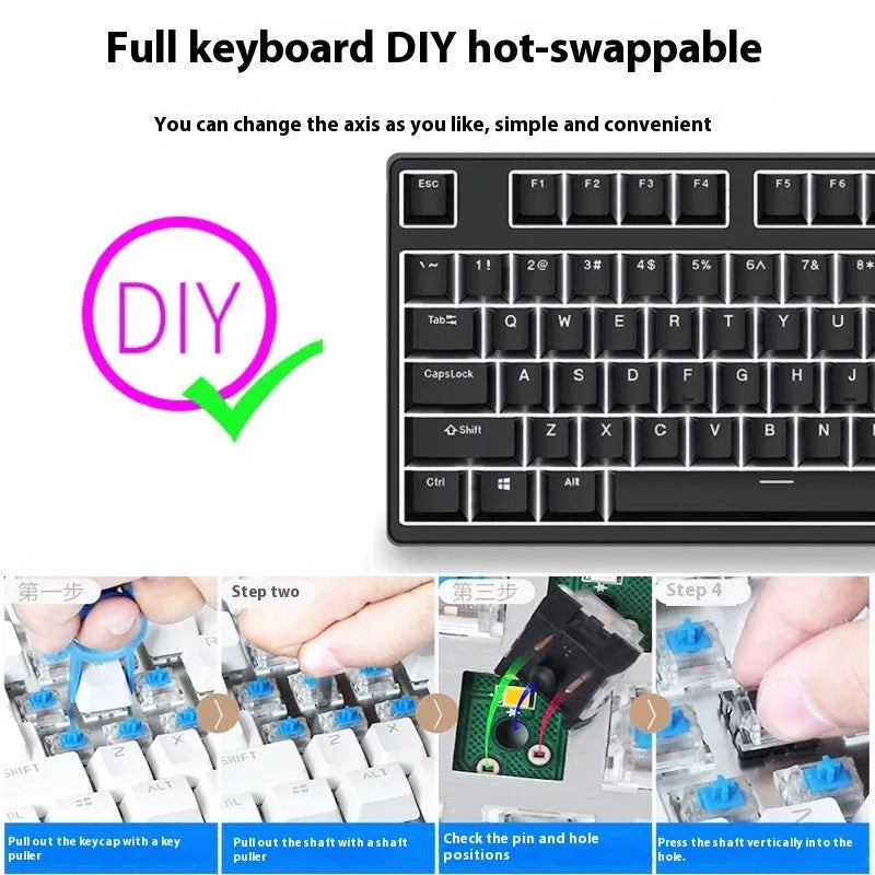 87-key mechanical gaming keyboard with two-tone colour design and hot-swappable switches